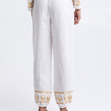 Selene Gathered Hem Trousers - White and Gold