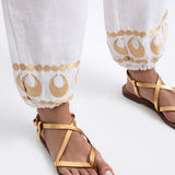Selene Gathered Hem Trousers - White and Gold