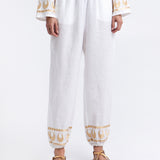 Selene Gathered Hem Trousers - White and Gold