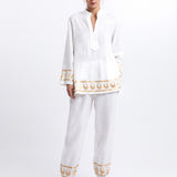 Selene Gathered Hem Trousers - White and Gold