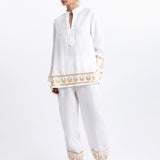Selene Gathered Hem Trousers - White and Gold