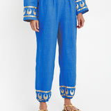 Selene Gathered Hem Trousers - Blue Raf and Gold