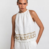 Selene Sleeveless Top - White and Gold