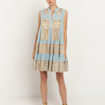 Greek Archaic Kori Classic Triangle Sleeveless Mini Dress - Ciel and Gold - Simply Beach UK