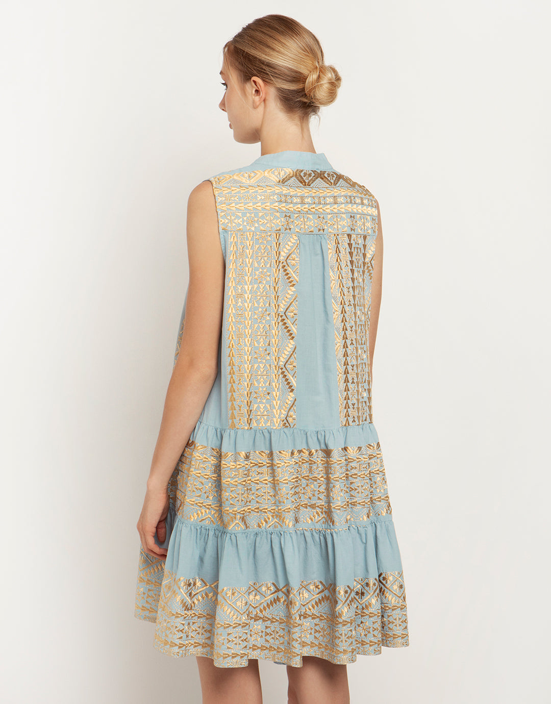 Greek Archaic Kori Classic Triangle Sleeveless Mini Dress - Ciel and Gold - Simply Beach UK
