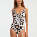 Geo Wrap Swimsuit - Black White and Gold - Simply Beach UK