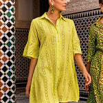 Romina 3/4 Sleeve Shirt Dress - Lime - Simply Beach UK