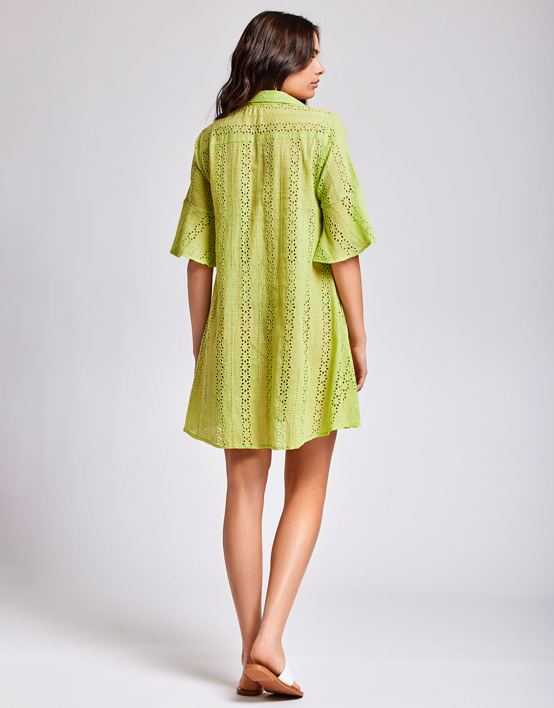 Romina 3 4 Sleeve Shirt Dress Lime