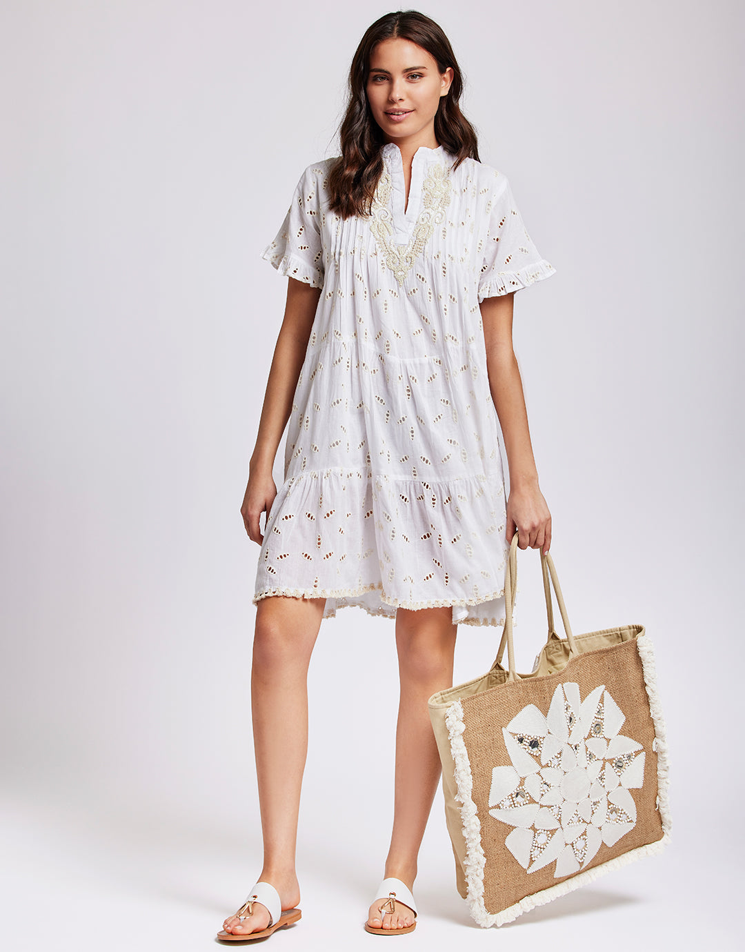 Angie Short Sleeved Dress - White - Simply Beach UK
