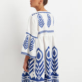 Greek Archaic Kori Feather Mini Dress - White and Blue - Simply Beach UK