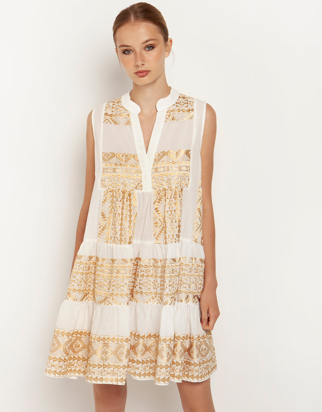 Greek Archaic Kori Classic Triangle Sleeveless Mini Dress - Natural and Gold - Simply Beach UK