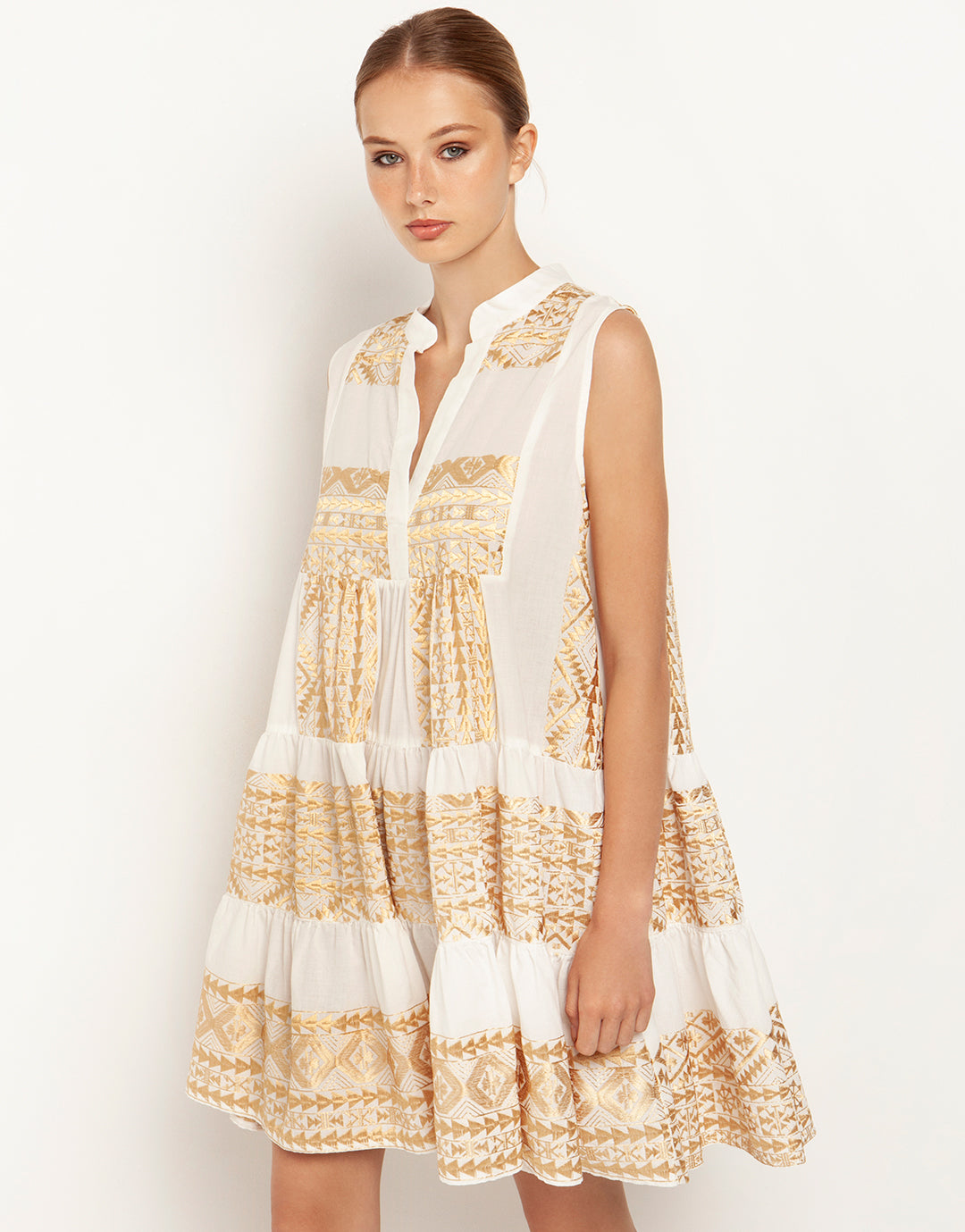 Greek Archaic Kori Classic Triangle Sleeveless Mini Dress - Natural and Gold - Simply Beach UK