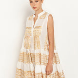 Greek Archaic Kori Classic Triangle Sleeveless Mini Dress - Natural and Gold - Simply Beach UK