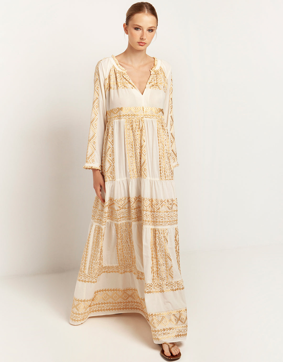 Classic Triangle Maxi Dress - Natural and Gold - Simply Beach UK