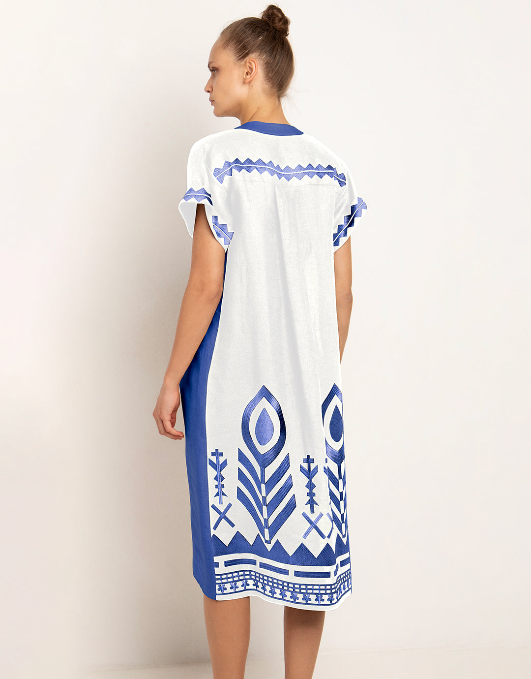 Feathers Kaftan Tunic - White and Blue - Simply Beach UK