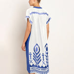 Feathers Kaftan Tunic - White and Blue - Simply Beach UK