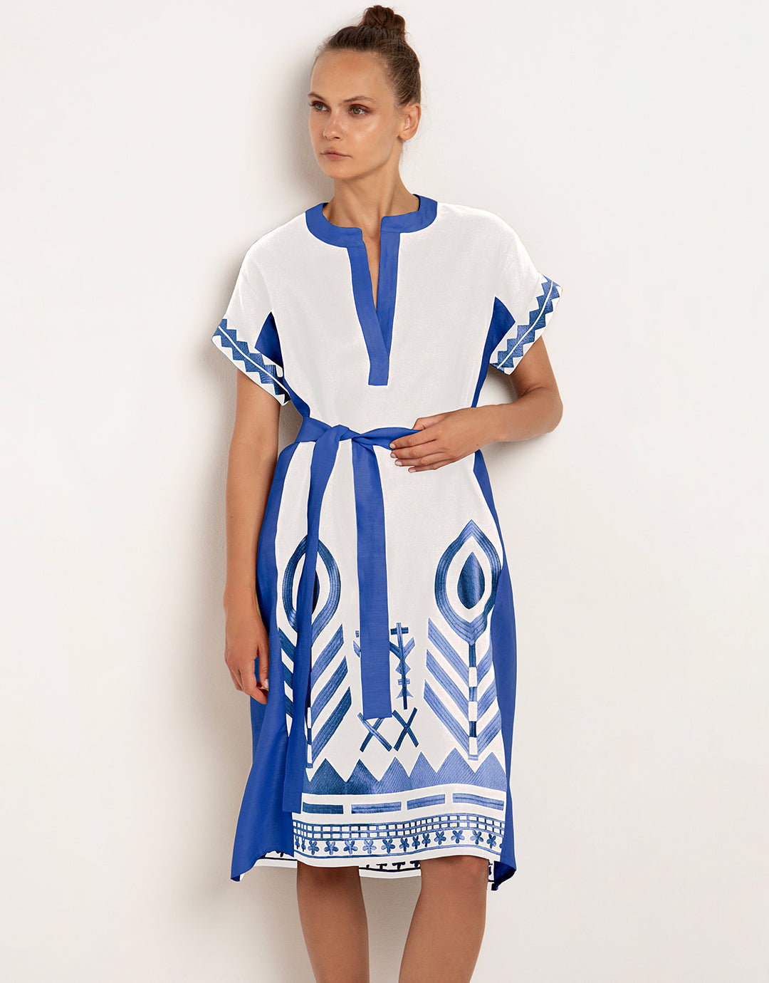 Feathers Kaftan Tunic - White and Blue - Simply Beach UK