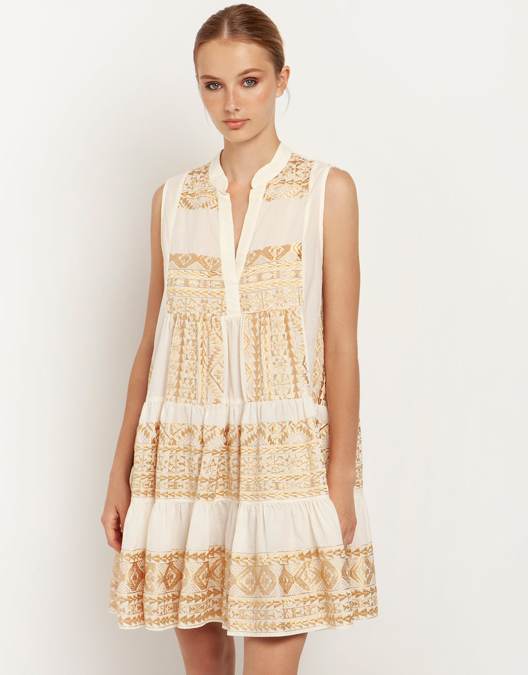Classic Triangle Sleeveless Mini Dress - Natural and Gold - Simply Beach UK