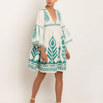 Feathers Mini Dress - White and Emerald - Simply Beach UK