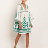 Feathers Mini Dress - White and Emerald - Simply Beach UK