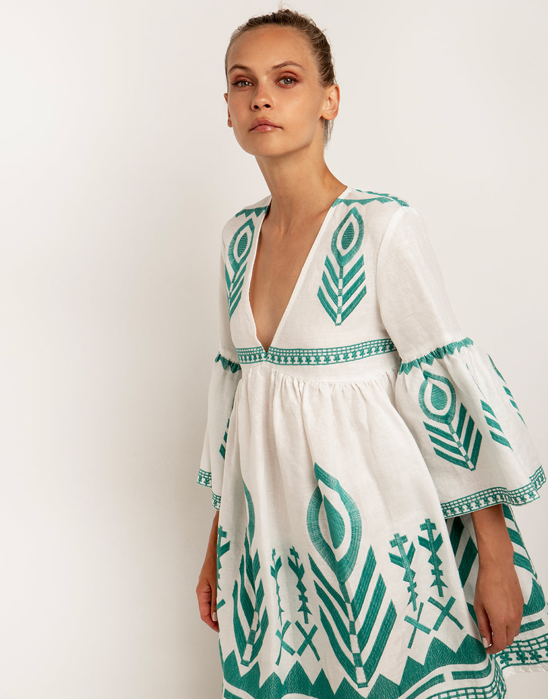 Feathers Mini Dress - White and Emerald - Simply Beach UK