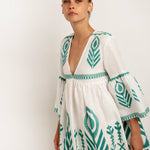 Feathers Mini Dress - White and Emerald - Simply Beach UK
