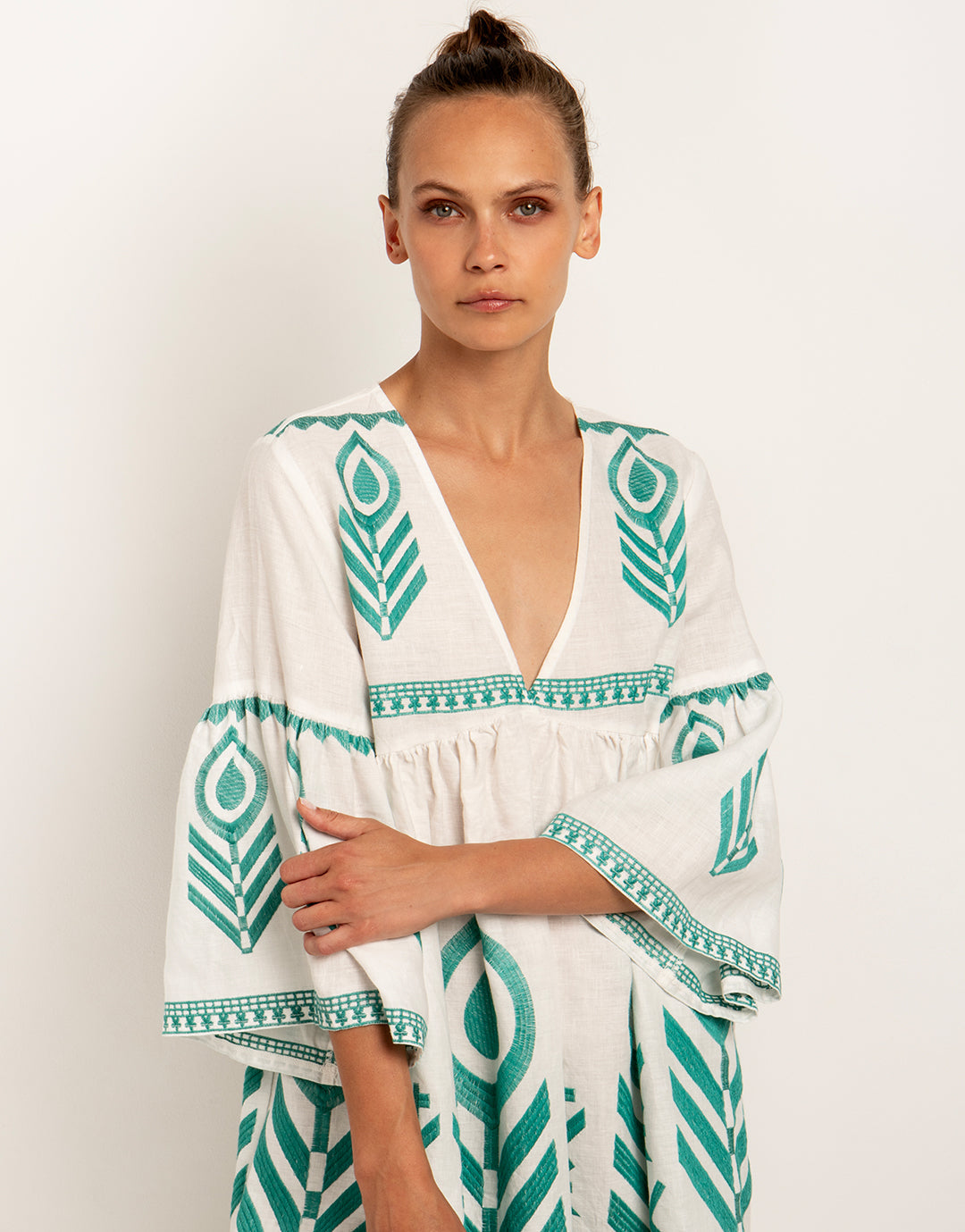 Feathers Mini Dress - White and Emerald - Simply Beach UK