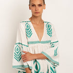 Feathers Mini Dress - White and Emerald - Simply Beach UK