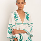 Feathers Mini Dress - White and Emerald - Simply Beach UK