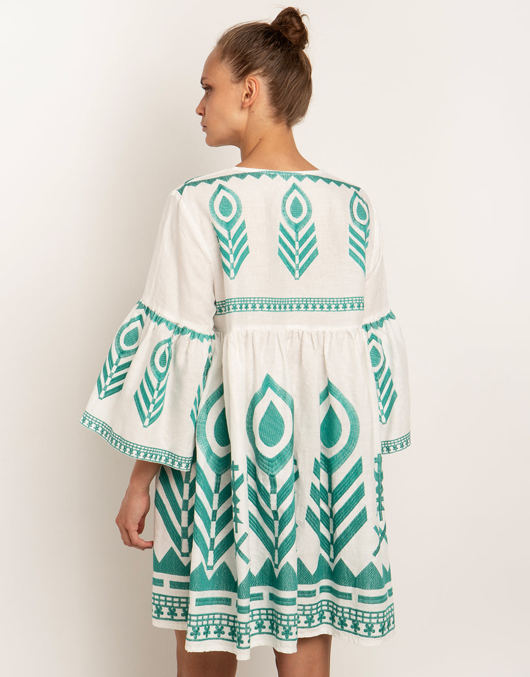 Feathers Mini Dress - White and Emerald - Simply Beach UK