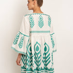 Feathers Mini Dress - White and Emerald - Simply Beach UK