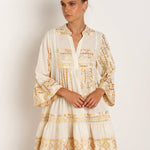 Greek Archaic Kori Classic Triangle Long Sleeve Dress - Natural and Gold - Simply Beach UK
