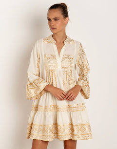 Greek Archaic Kori Classic Triangle Long Sleeve Dress - Natural and Gold - Simply Beach UK