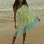 Fringed One Shoulder Kaftan - Neon Yellow - Simply Beach UK