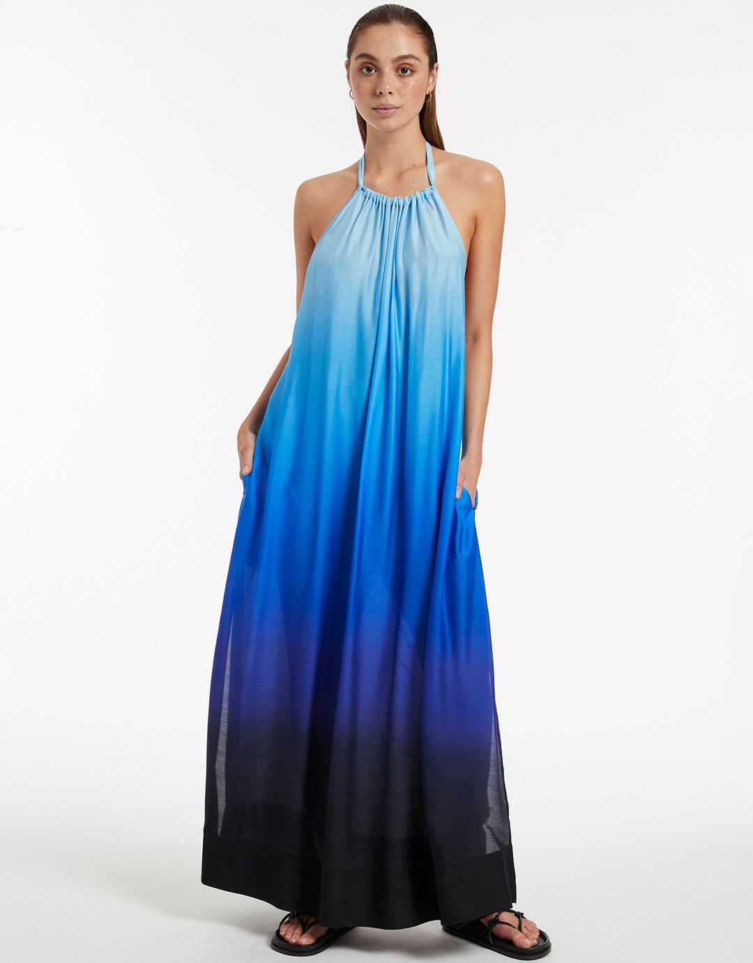 Oia Sunset Halter Maxi Dress - Ocean - Simply Beach UK