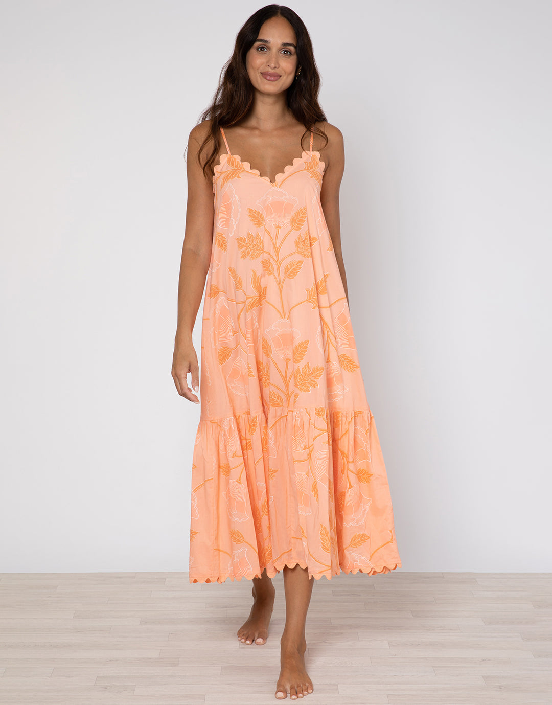 Bellflower V Neck Midi Dress - Peach - Simply Beach UK