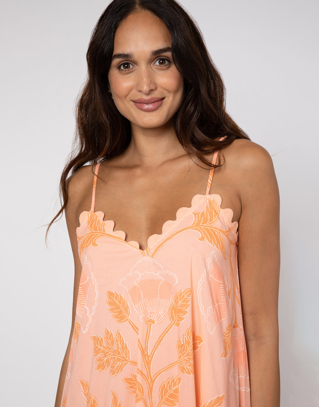 Bellflower V Neck Midi Dress - Peach - Simply Beach UK