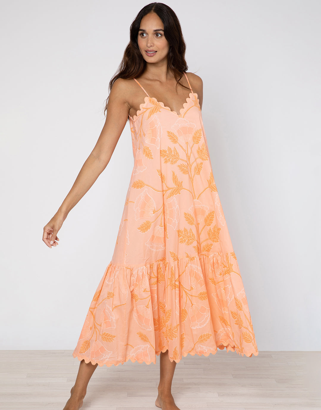 Bellflower V Neck Midi Dress - Peach - Simply Beach UK