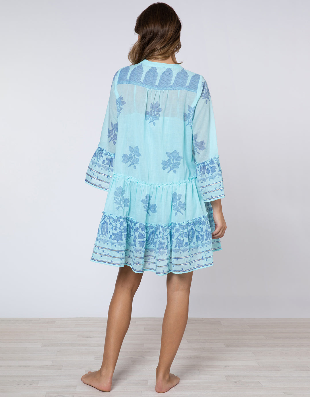 Dhaka Print Flared Sleeve Dress - Blue and Royal Blue - Simply Beach UK