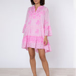 Dhaka Print Flared Sleeve Dress - Pink and Neon Pink - Simply Beach UK