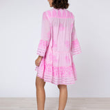 Dhaka Print Flared Sleeve Dress - Pink and Neon Pink - Simply Beach UK