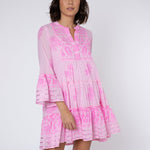 Dhaka Print Flared Sleeve Dress - Pink and Neon Pink - Simply Beach UK