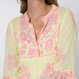 Dhaka Print Flared Sleeve Dress - Yellow and Fuchsia - Simply Beach UK