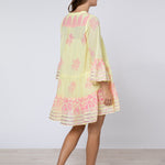 Dhaka Print Flared Sleeve Dress - Yellow and Fuchsia - Simply Beach UK