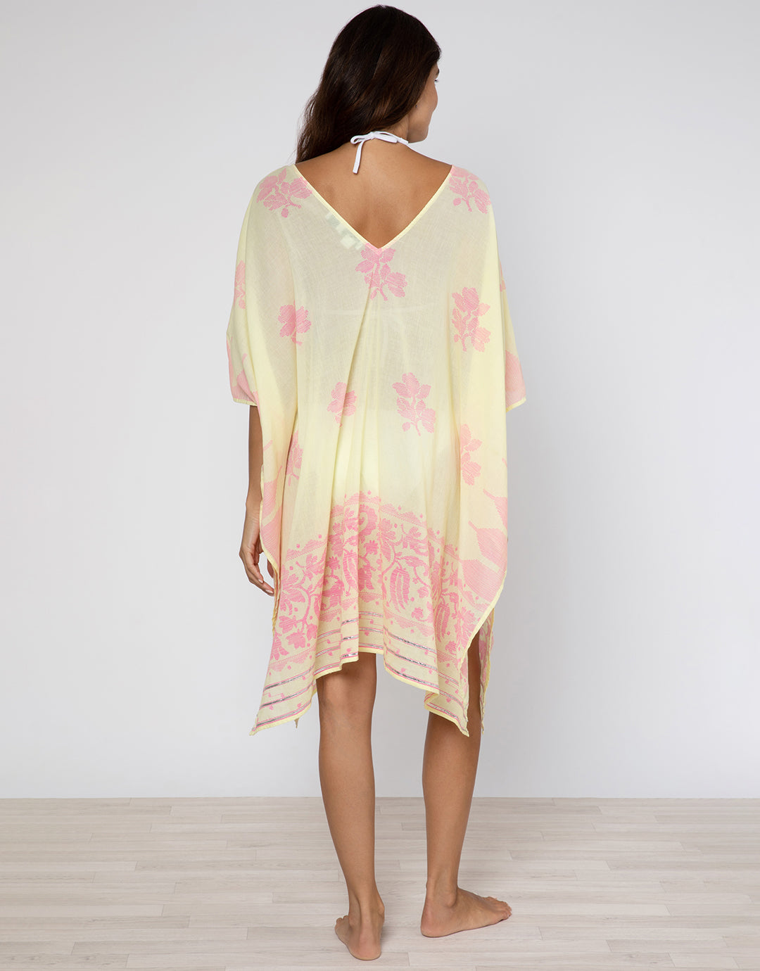 Dhaka Print Poncho - Yellow and Fuchsia - Simply Beach UK