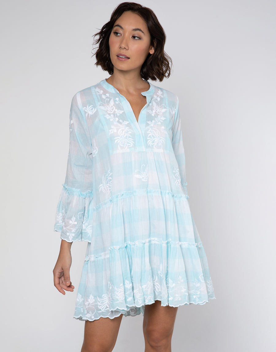Cotton Gingham Button Front Flared Maxi Dress