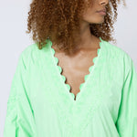 Poplin V-Neck Loose Maxi Dress with Ric-Rac - Apple - Simply Beach UK
