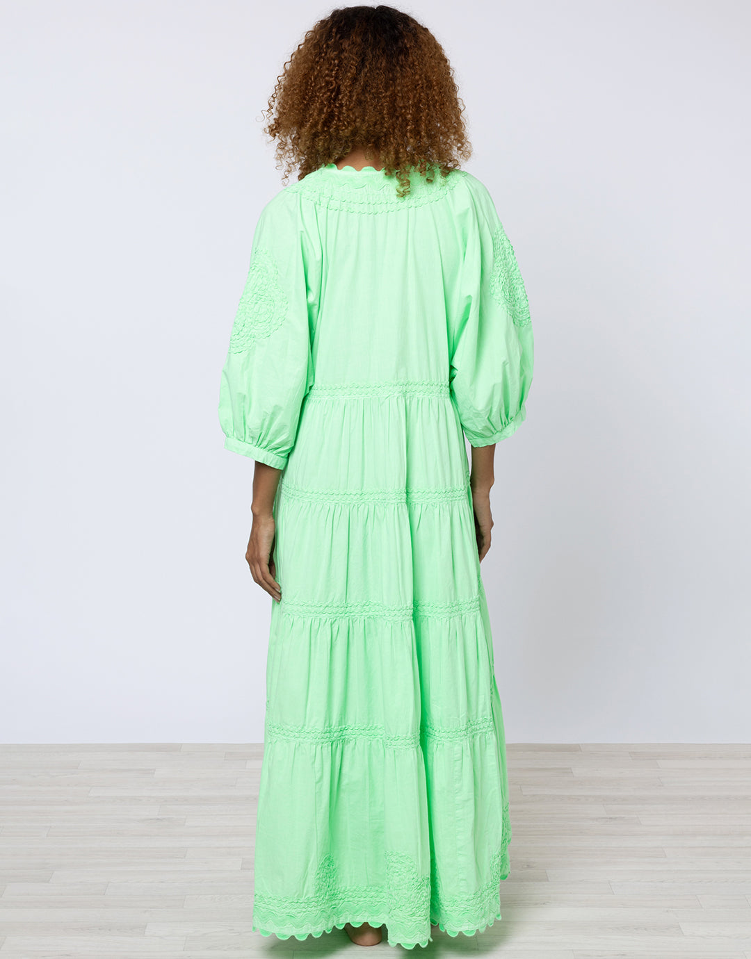juliet dunn green dress Poplin V-Neck Loose Maxi Dress with Ric-Rac