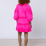 Poplin V-Neck Tiered Mini Dress with Ric-Rac - Indian Pink - Simply Beach UK