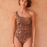 Savanna One Shoulder Swimsuit - Warm Earth - Simply Beach UK
